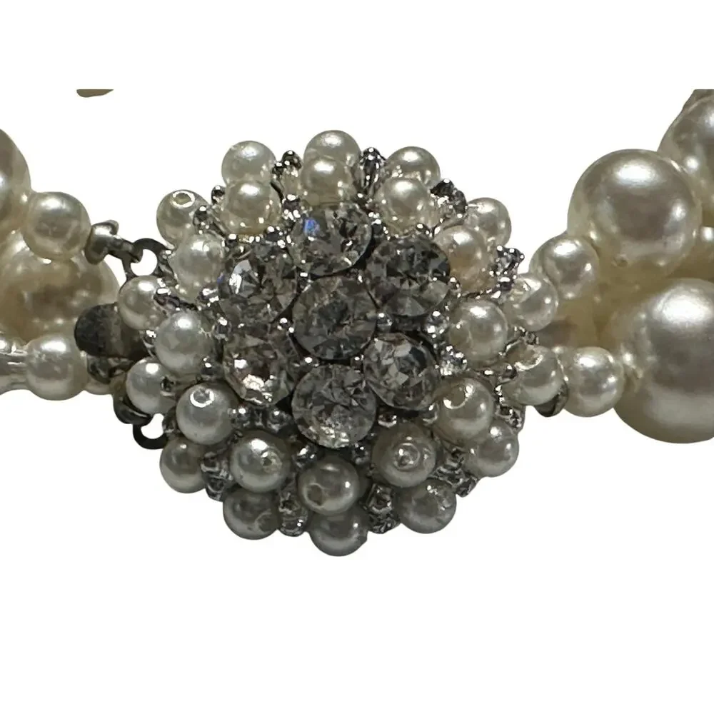 3 Strand Faux Pearl Bracelet Crystal Pearl Statement Elegant Hollywood Glam